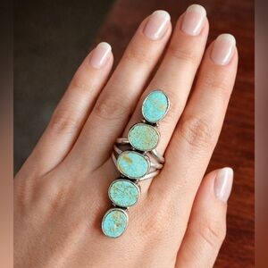 Sterling Silver Turquoise Crawler Ring Five Stone Southwestern Statement